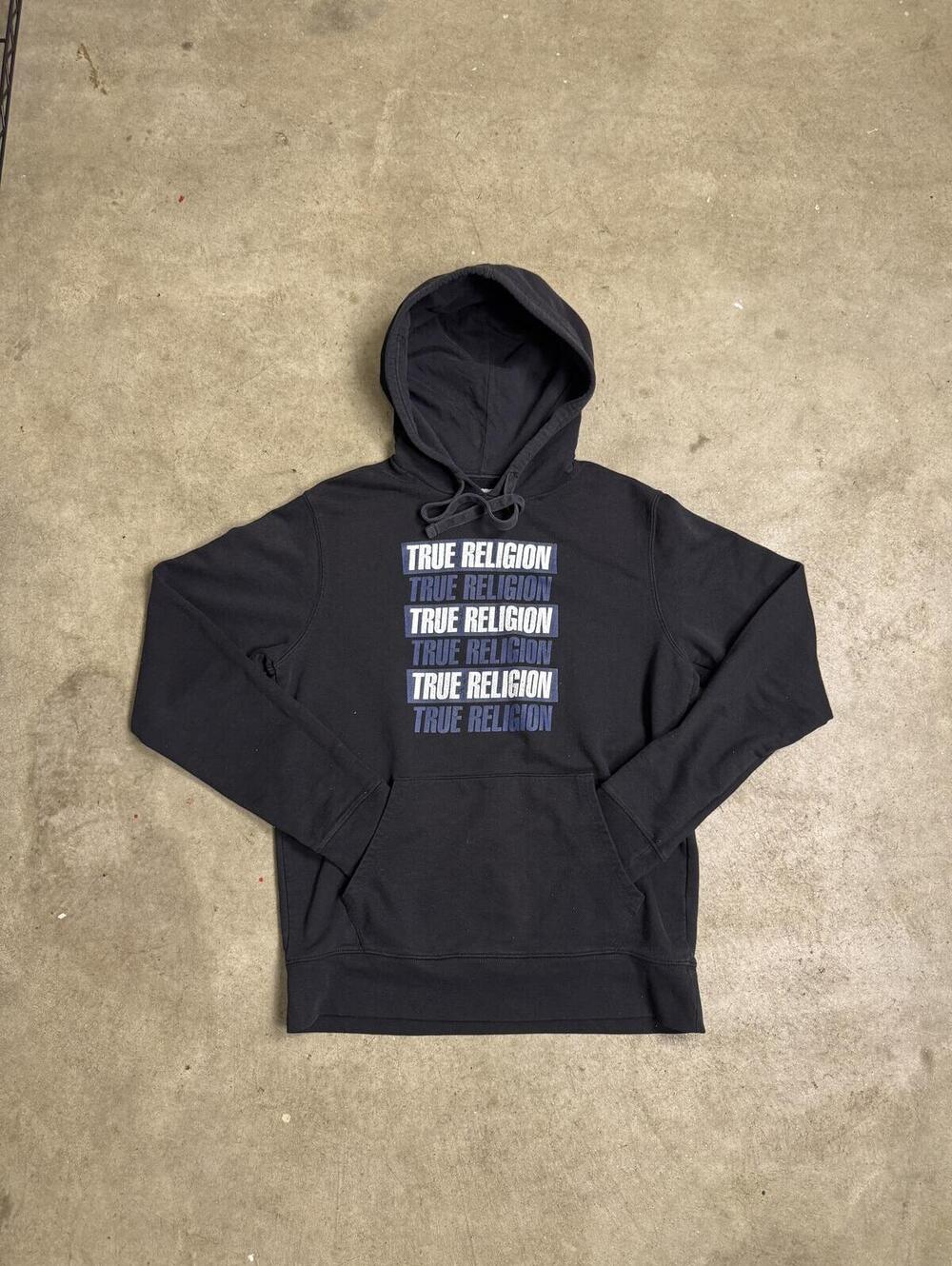 True Religion Stacked Logo Black Hoodie Pullover